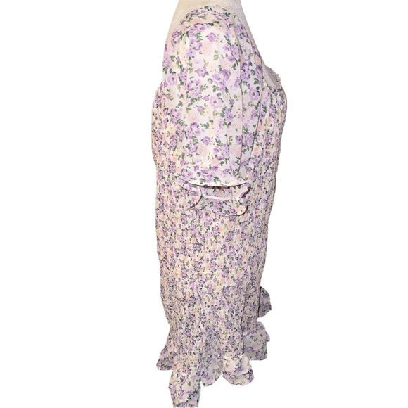 Haute Monde Lavender Pink Ditsy Floral Flirty Smocked Floral Ruffle Hem Dress - Picture 3 of 9